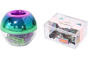 MultiBey Holographic Colorful Paper Clip Dispensers Red Blue Green Purple Smooth Steel Paperclip Bookmark Magnetic Holder (Binder Clips)
