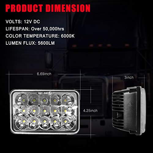 Aaiwa 4x6 LED Headlight Sealed Beam 45W Headlight Replacement 6x4 Conversion Kit for Kenworth KW