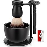 Amazing Razor Shaving Kit - Black Men's Shaving & Grooming Set - Safety Razor, Brush, Stand, Soap Bowl, Stainless Blades