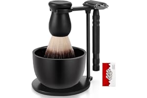SANWA Amazing Razor Shaving Kit - Mysterious Black Men's Shaving & Grooming Sets - Safety Razor,Friendly Brush,Great Shaving Stand,Shaving Soap Bowl, Super Stainless Blades