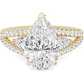 Houston Diamond District 1 to 5 Carat Pear Round Cut LAB GROWN Diamond Three Stone Engagement Ring (Color E-F Clarity VS2-SI1)