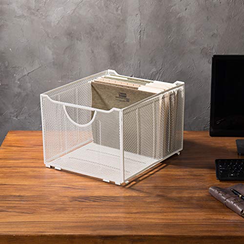 MyGift Modern White Metal Mesh Hanging File Folder Storage Crate