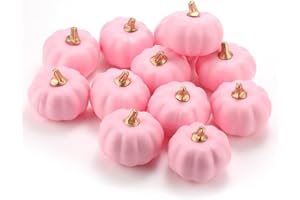 WESAPPINC Artificial Pumpkins,12PCS Pink Fake Pumpkins Assorted Pumpkins Large Faux Harvest Pumpkins for Autumn Thanksgiving Halloween Seasonal Holiday Decor Decoration (12PCS Small Pink Pumpkins)