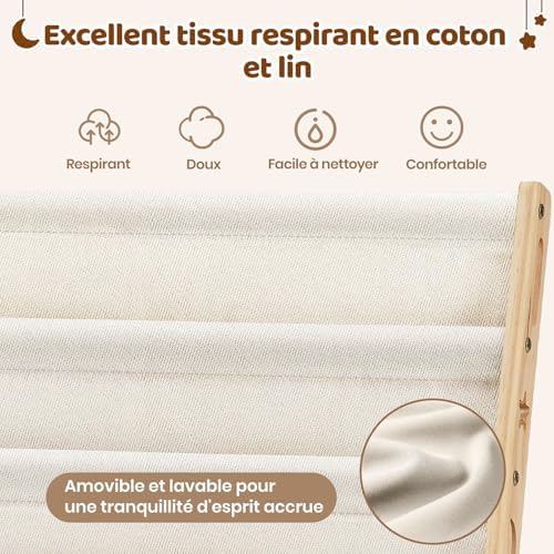 Bibliotheque Enfant en Bois Massif à 7 Niveaux - Etagere de Rangement pour Livres - Présentoir Livres Bebe avec Design Stable - Meuble Montessori pour Chambre d’Enfant (63 cm, Naturel)