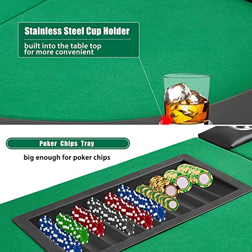 ECOTOUGE Poker Table w/Stainless Steel Cup Holder for 9 Player w/Leg