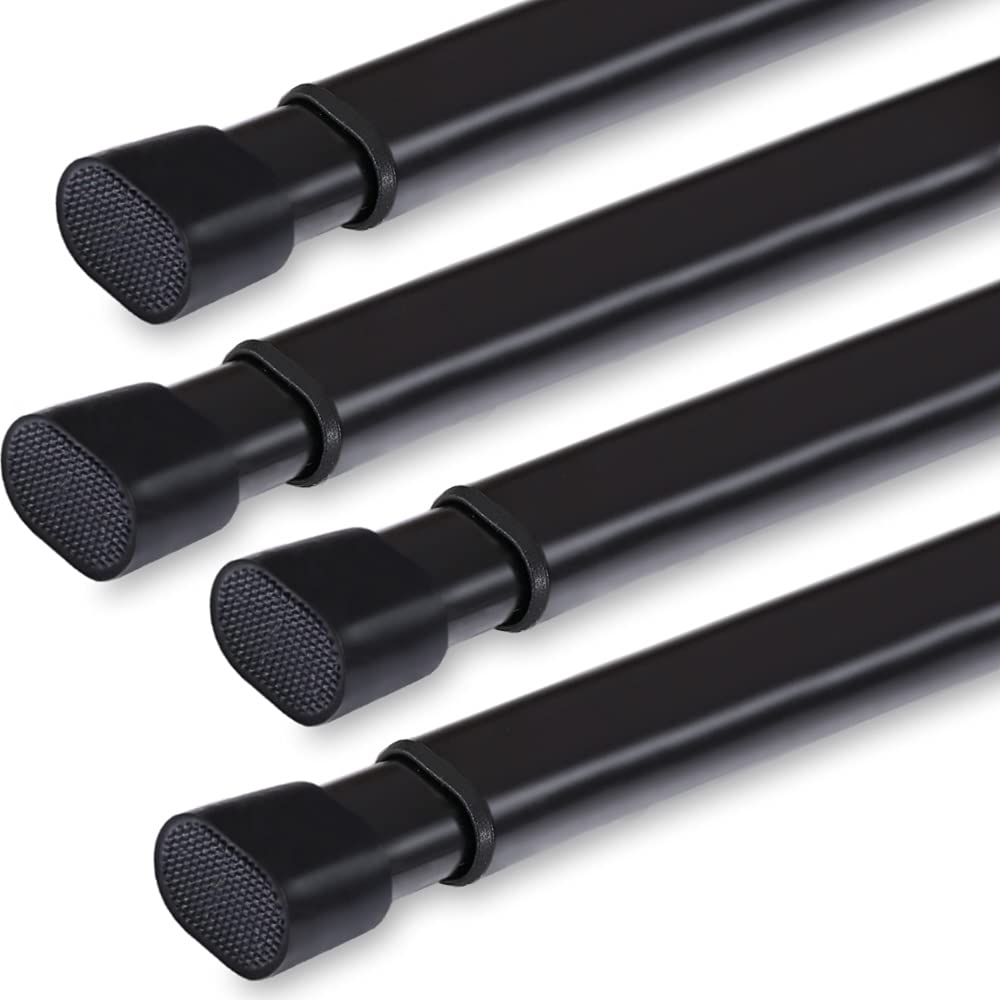 Photo 1 of 4 Pack Tension Rod Oval Spring Tension Curtain Rod Adjustable 36 to 60 Inches Small Short Black Tension Rods No Drilling Spring Loaded Curtain Rods For Doors and Windows, 36-60 Inch, Black