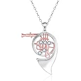 French Horn Necklace for Women - 925 Sterling Silver Music Jewelry French Horn Pendant Gifts for Music Lovers Instrument Jewelry for Music Players