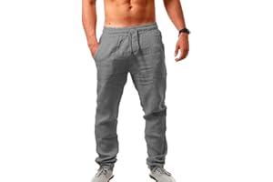 MorwenVeo Men's Linen Pants Casual Drawstring Yoga Beach Trousers Lightweight Loose Fit Elastic Waist Summer Pant