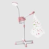 Professional Facial Steamer, 2In1 Face Steamer on Wheels for Facial Deep Cleaning, SPA Facial Steamer for Esthetician with 5X Magnifying Lamp, Stand Face Steamer with Time Setting, Pink