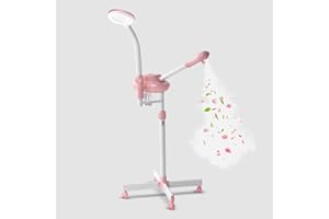 NIUADAGE Professional Facial Steamer, 2In1 Face Steamer on Wheels for Facial Deep Cleaning, SPA Facial Steamer for Esthetician with 5X Magnifying Lamp, Stand Face Steamer with Time Setting, Pink