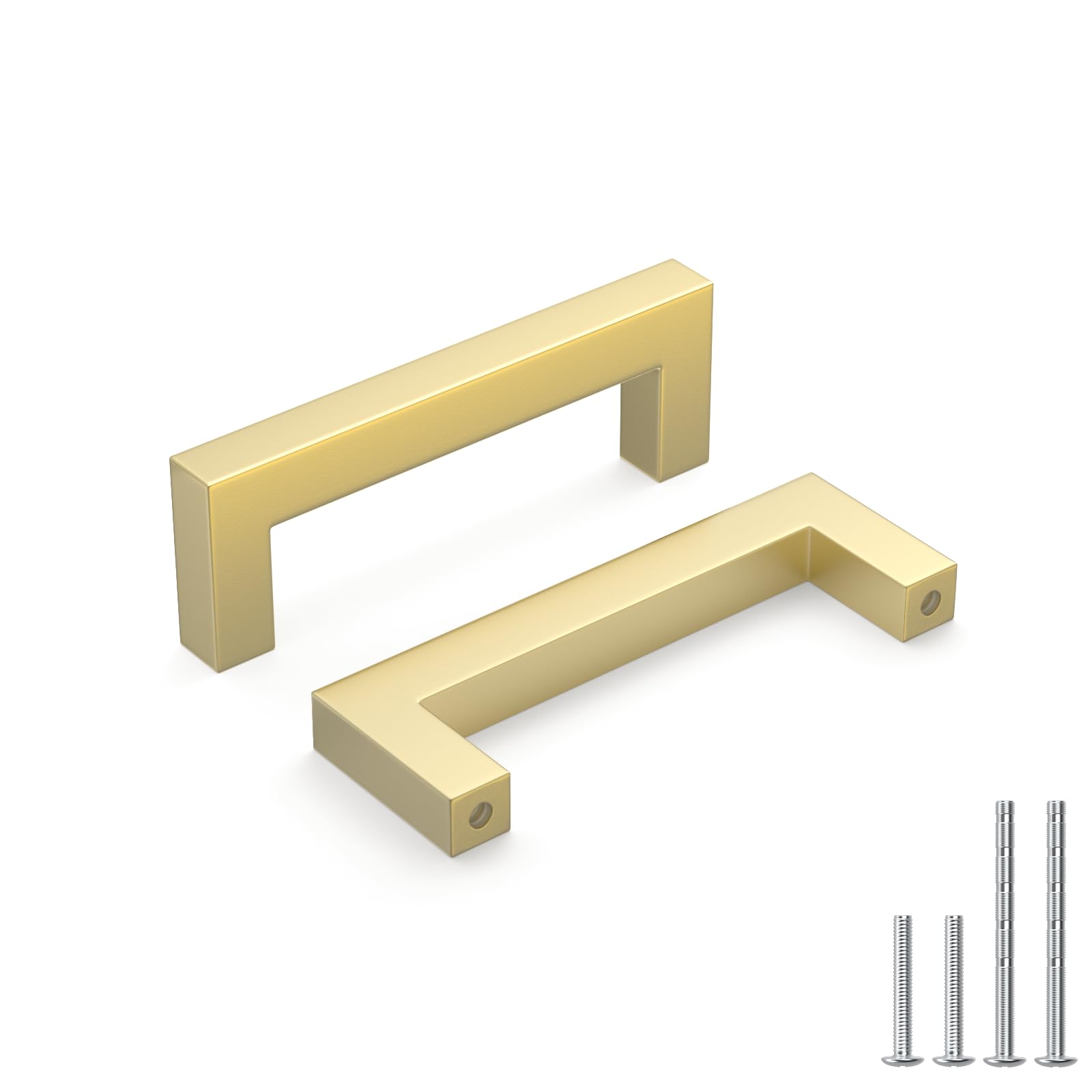 Photo 1 of Goldenwarm 10 Pack Solid 3 Inch Hole Center Gold Cabinet Handles Brushed Brass Drawer Pulls Square Bar Aluminum Alloy Dresser Handle for Kitchen Bathroom Cupboard