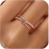 LOVECOM Mother Daughter Friendship Knot Love Rings for Women 925 Sterling Silver Rose Gold Cubic Zirconia Infinity Promise Ring Birthday Wedding Band Jewelry Gifts for Mom Sister Daughter