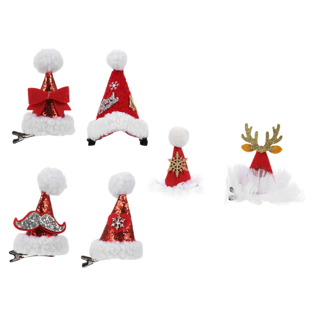 FRCOLOR Mini Christmas Hat Hair Clip,Plush Hairpin Pom Pom Hair Clips Sequin Barrette Glitter Bobby Pins Christmas Accessories for Kids,Girls,6pcs(Mixed Color)