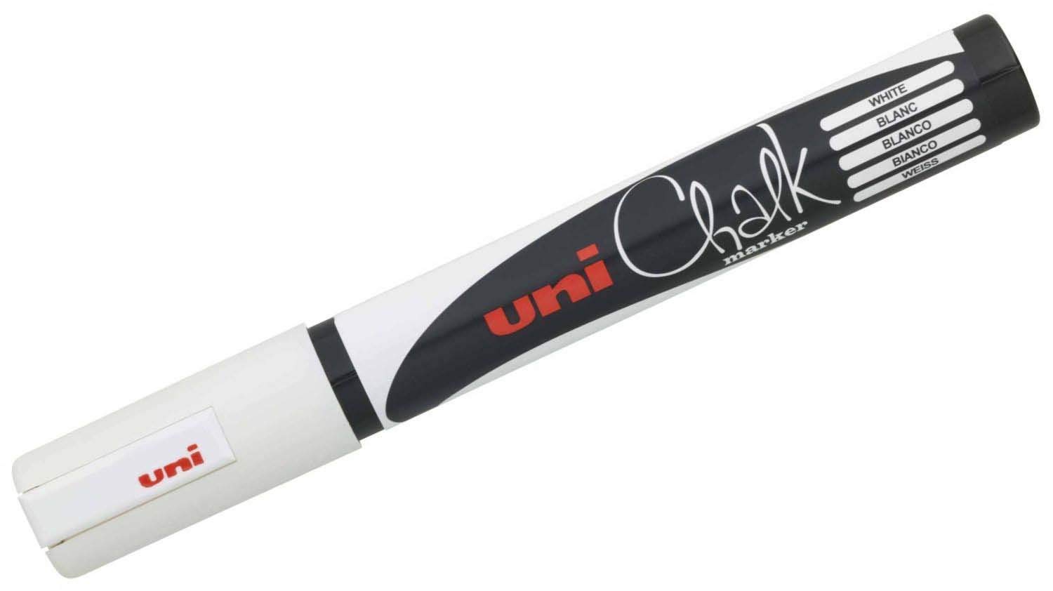 Uni TS-140135 PWE-5M Bullet Tip Chalk Marker, Medium, 1.8mm - 2.5mm Line Width, White