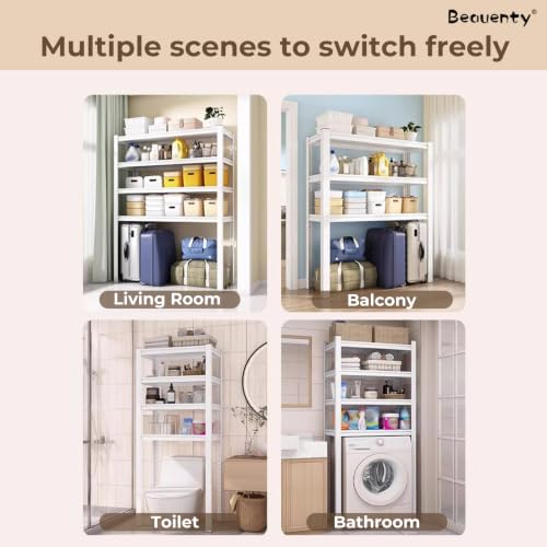 Beauenty 4-Tier Over Washing Machine Rack, Over Flip-top & Drum Washing Machine Dryer Storage Shelf, Adjustable Shelving Units Space Saver, Heavy Duty Balcony Organizer Rack (27.6"*15.8"*72") (White)