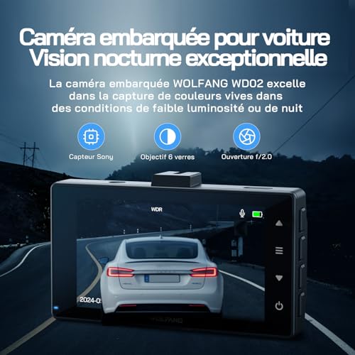2.5K Dashcam Voiture Avant Arrière, 1440P+1080P FHD Camera Embarquée Voiture, IPS 3" Camera Voiture Grand Angle de 170°+140°, G-Capteur, WDR, 24H Mode Parking, Enregistrement en Boucle