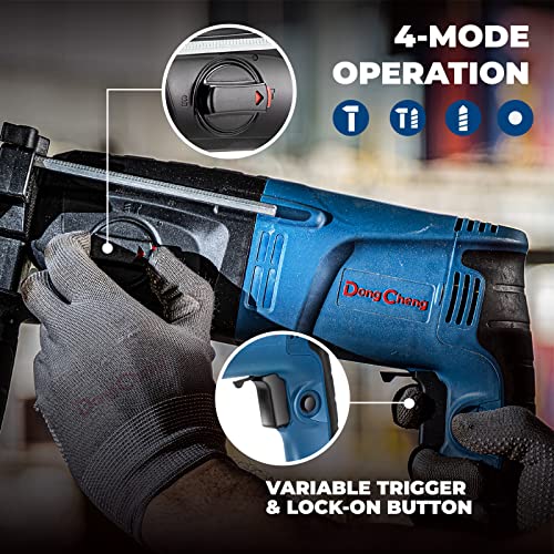 DongCheng 1 Inch SDS Plus Corded Power Electric Rotary Hammer Drill for Concrete/Masonry,High Power, 2.8 joules,with 4pcs SDS Plus Drill Bits,Model#DZC05-26B