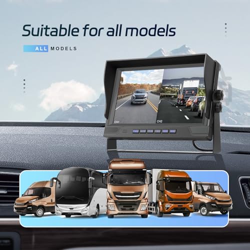 Fuluku Digital Wireless Rear View Camera with 9'' HD Monitor, 2 Waterproof Wide Angle License Plate Cameras and Night Vision, for 12V 24V Car/Truck/Coach/Pickup/SUV/Van/Camper
