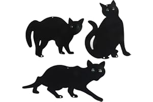 lyrlody Cat Scarers for Gardens Black Metal Cat Deterrents 3Pcs Set with Glowing Green Marble Eyes to Protect Flower Beds fro