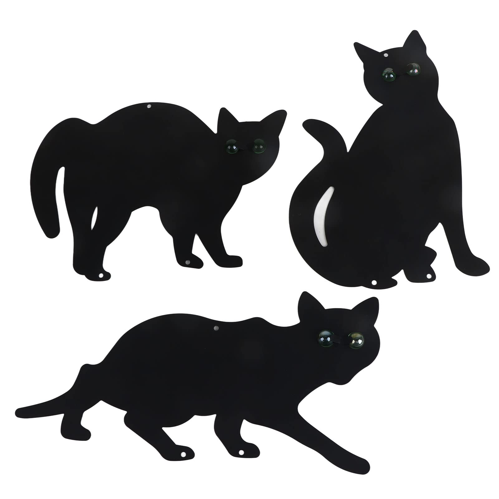 Ejoyous Cat Scarers for Gardens, 3Pcs Black Metal Cat Scarers that Really Work, Garden Field Scarer Cat Repellant Deterrents Silhouette with Green Marble Eyes for Scaring