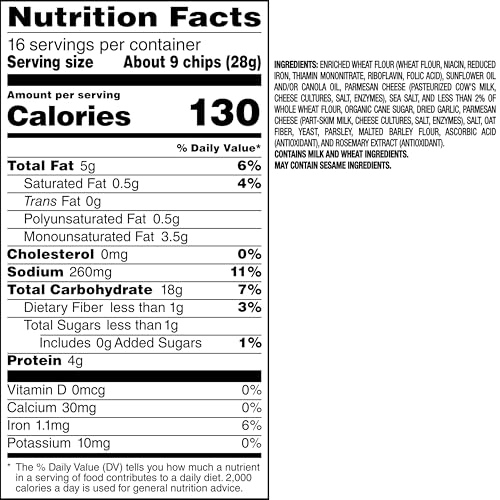 STACY’S PITA CHIPS, PARMESAN GARLIC & HERB BAKED CHIPS, 16 OZ SNACK BAG