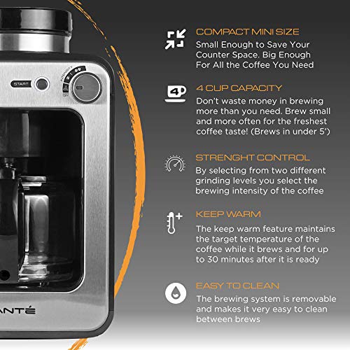 Viante Mini Coffee Maker with grinder built in Grind and Brew. Bean
