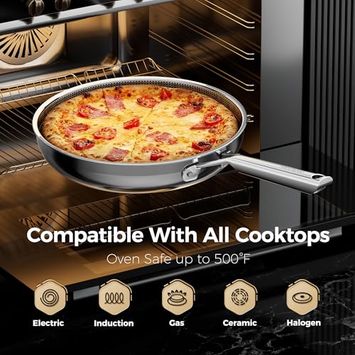 naturepan Hybrid Ceramic Frying Pan 20cm, 5-Ply Diamond-Titanium Nonstick Stainless Steel Pan, Hexagon Surface, Dishwasher/Oven Safe