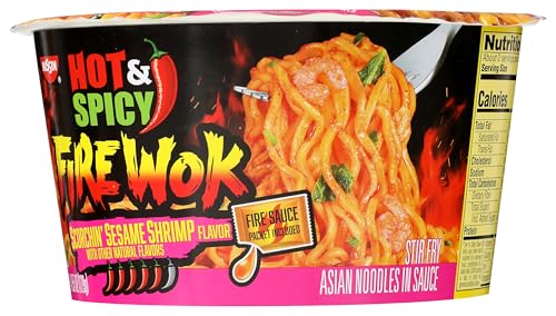 NISSIN HOT & SPICY FIRE WOK, SCORCHIN’ SESAME SHRIMP, 4.55 OUNCE (PACK OF 1)