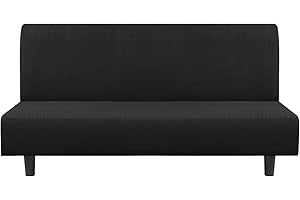 Flamingo P Stretch Armless Futon Covers Full Queen Futon Couch Covers Slipcover Futon Sofa Cover Futon Bed Cover Furniture Protector Covers with Elastic Bottom, Soft Thick Jacquard Washable, Black