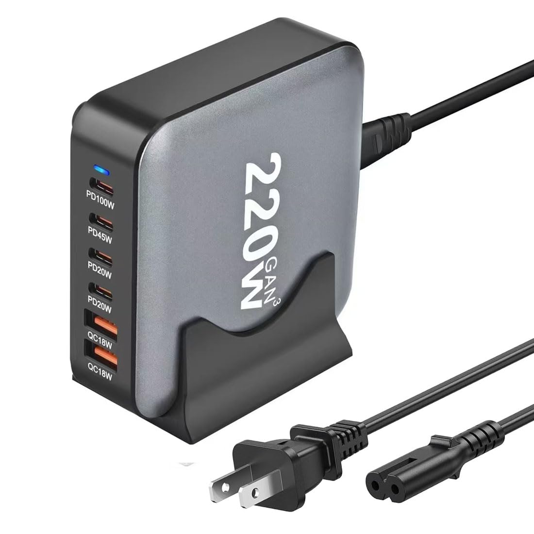 Photo 1 of 220W USB C Charger Block GaN III USB Desktop Charging Station 6 Ports QC4.0 Fast Charging Station Hub+PD 100W Type C Laptop Charger Adapter Compatible with MacBook Pro Laptop Tablet and Phone