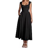Parthea Women‘s Square Neck Midi Dress A Line Flowy Back Cutout Wedding Guest Dresses
