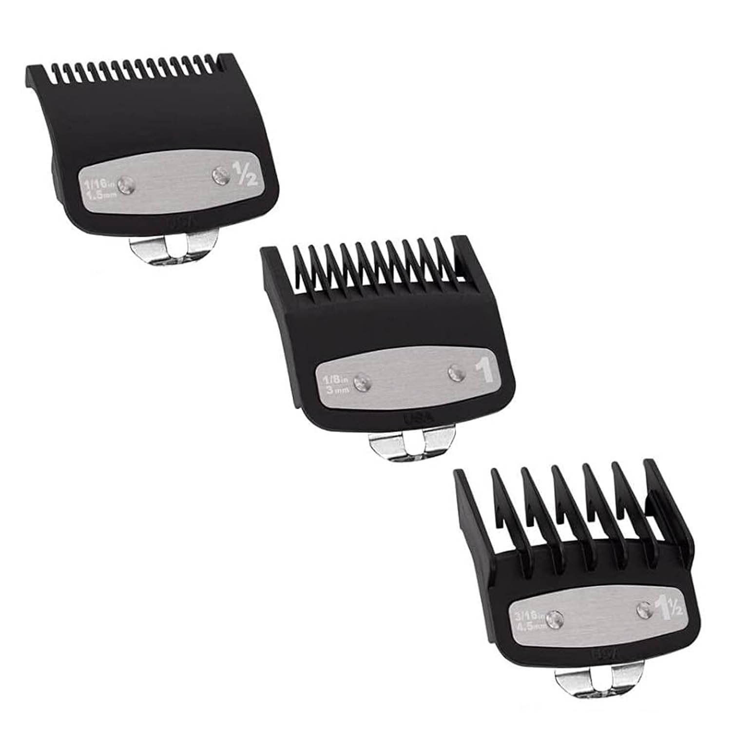 3 Pack Professional Hair Clipper Guards, Universal Clipper Comb Attachments for Most Hair Clippers, Durable and Easy-to-Use Guide Combs in Black