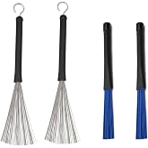 Jiayouy Retractable Drum Brushes Set 1 Pair Drum Wire Brushes and 1 Pair Nylon Brushes set for Cajon Jazz Acoustic Drummer Playing Music Lover