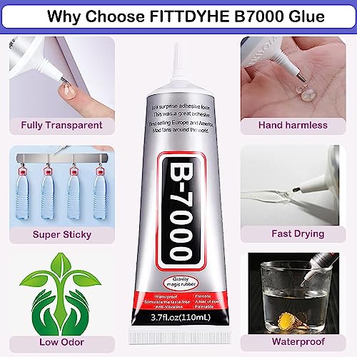 B7000 Adhesive Rhinestones Glue for Crafts, 2PCS 110ml / 3.7 fl oz with 5 Dotting Pen Tool, Wax Pencil and Tweezer, Jewelry Glue for DIY Craft, Makeup, Shoes, Jewelry Making, Nail Art
