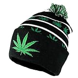 Marijuana Leafs Pom Pom Acrylic Beanie Hat