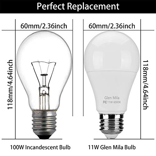 Glen Mila 100W Equivalent LED Light Bulbs, A19 Type (11W) 6000K Daylight Bulbs E26 Medium (Edison) Screw Base 1100 Lumen General Purpose for Home Lighting, Non- Dimmable (4 Pack) - Thumbnail 4