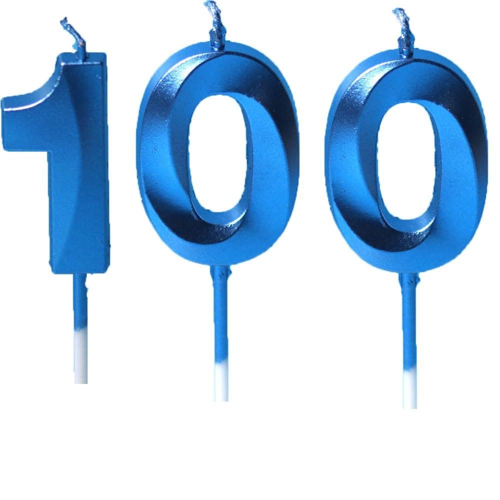 100th Birthday Candles Blue Number 100 Happy Birthday Candles Cake Topper Decorations for Children Birthday Party for 3D Designed Wedding Anniversary Party Wedding Anniversary Celebration Supply