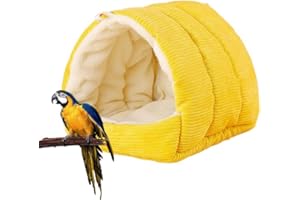 Hoopttay Bird Bed for Cage Winter Warm Bird Bed with Soft Plush Hanging Hammock & Hut Tent, Hideaway Sleeping Nest for Budgies, Parakeets, Cockatiels (Yellow, Medium)