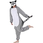 XLKZZ Raccoon Adult Onesie Unisex Pajamas Animal Cosplay Christmas Halloween Costume Cartoon Sleepwear for Women Men