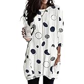 Poetsky Womens 3/4 Sleeve Tunics or Tops to Wear with Leggings Long Shirts Blouses with Pockets S-3XL