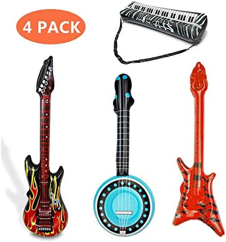 FSTCOM 4-Pack Air Guitar Inflatable Air Guitar Air Guitar, Keyboard, Rock Guitar Flame Design, Bass, Round Guitar, Musical Instruments Rock Star Kit for Party Props