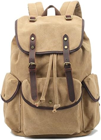 fengzu Canvas Leather Backpacks , Knapsack with Multiple pockets，Bag for Men or Student