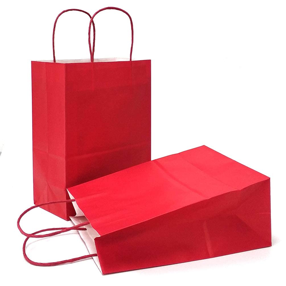 AZOWA Red Gift Bags Mini Kraft Paper Bags with Handles (Red, 25 CT, 15 x 12 x 6 CM)