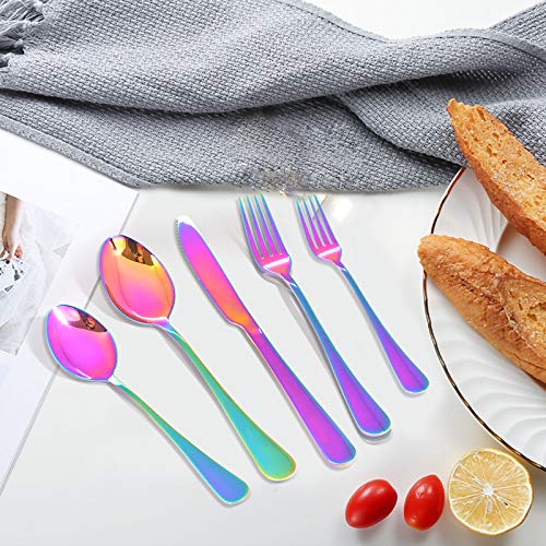 Jolameceni 5Piece Colorful Silverware Set , Stainless Steel Rainbow Silverware with Round Edge