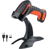 Tera Barcode Scanner 2D Wireless with Stand: Industrial Drop-resistant 8100 | IP66, BT 2.4G USB, 640*480 CMOS Global, 1D 2D QR Reader, 650 Scans/Sec, 2500mAh, Warehouse Logistics Retail School, Orange