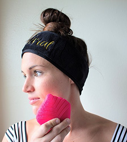 Facial Cleansing Brush Silicone Ultrasonic Massager Exfoliator Bundle With Spa Headband and Makeup Removing Wash Cloth