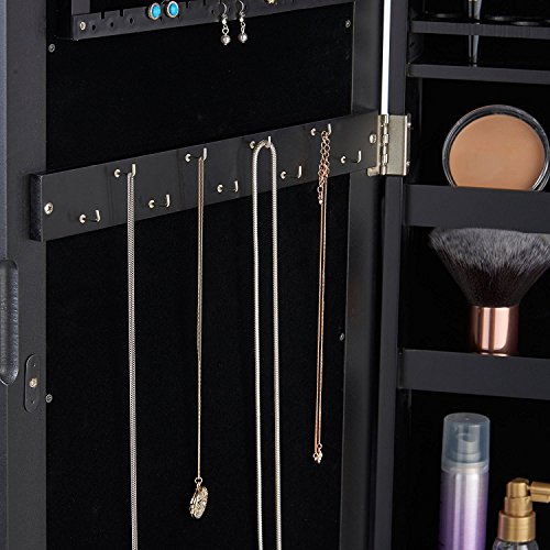 Beautify Mirrored Jewelry Makeup Armoire with LED Lights Floor Standing