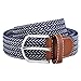Ayliss Men's Elastic Fabric Woven Stretch Belt Leather Inlay,Blue&White