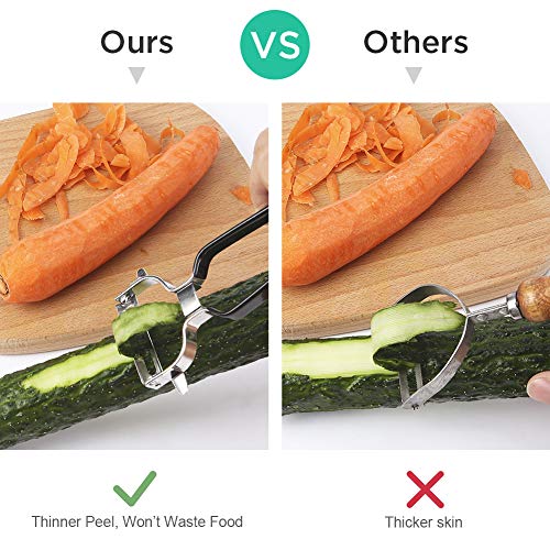 Vegetable Peeler Stainless Steel, Echeer Ultra Sharp Dual Julienne & Fruit Peelers Great Kitchen Tool with Black Non-slip Grip for Apples Potatoes Carrots, 2 Packs