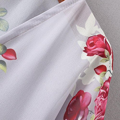 Tootu Women Chiffon Loose Shawl Print Kimono Cardigan Top Cover Up Blouse Beachwear (S, Gray)